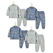 KaWaii Baby 2-Piece Kids Clothes Set, Soft Warm Combed Cotton Long Sleeve Pants Boy #110 (3-4 Years) Pack of 4