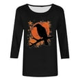 thumbnail image 4 of Raeneomay 3/4 Length Sleeve Womens Tops Women's Independence Day Round Neck T-Shirt Loose Top, 4 of 5