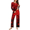 thumbnail image 5 of CZHJS Valentine's Day Womens Pajamas for Women Set Long Sleeve Festival Party Holiday Loungewear Matching Outfits Pj Sets Plus Size Pajama Wide Leg Pants and Scoop Neck Shirts Sets&nbsp; 2 Piece, 5 of 7