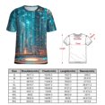 thumbnail image 2 of City Neon Streetview Night at Night Womens Tops Women's Fashion Casual Short Sleeve Flower Print Round Neck Pullover Top Blouse, 2 of 6