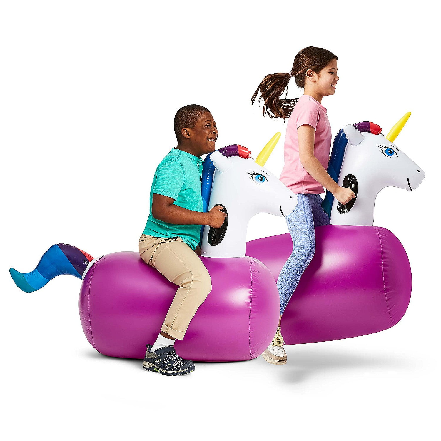 HearthSong Set of 2 Inflatable Unicorn Ride On Bouncer Hop Toy for Kids