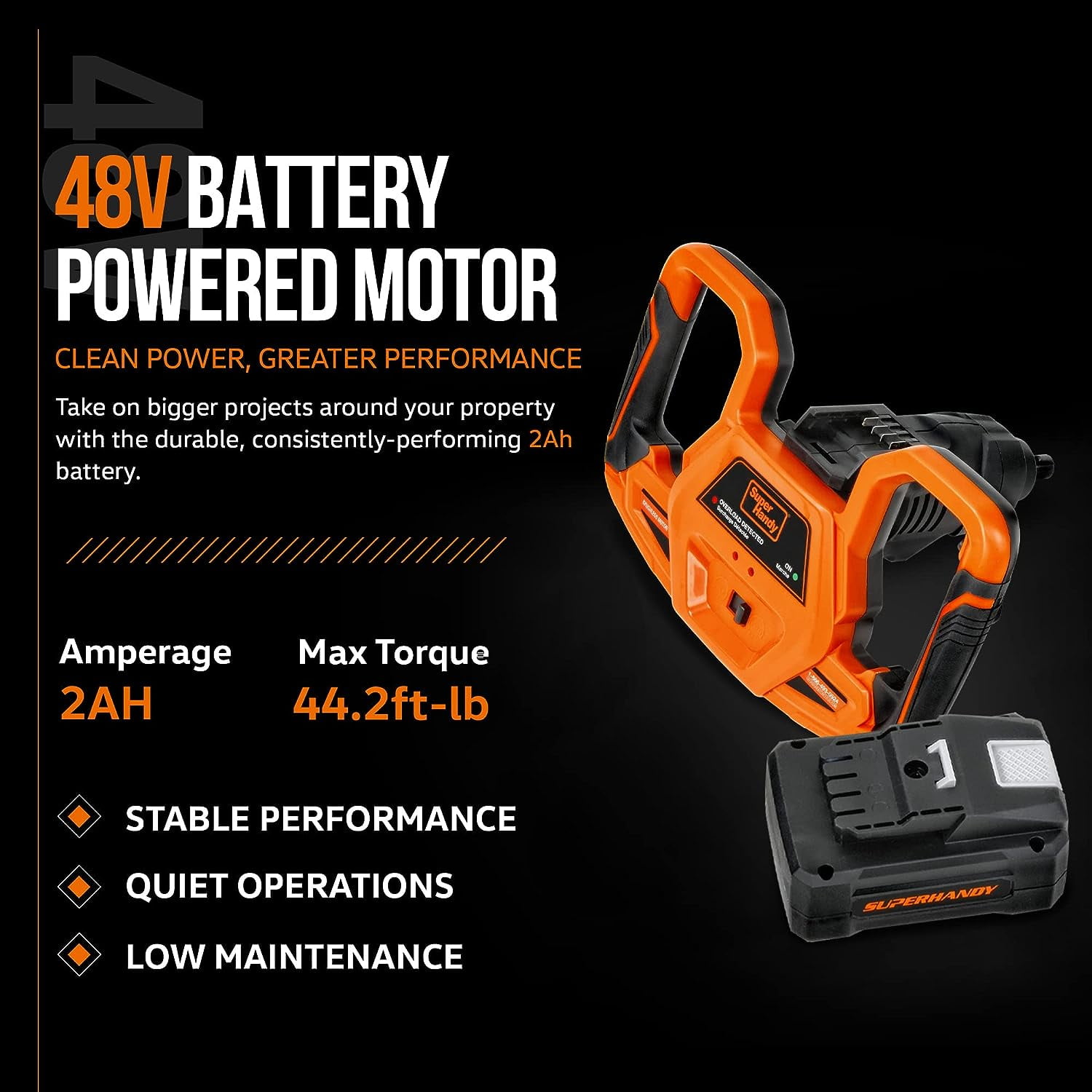 SuperHandy Electric Earth Auger and Drill Bit (Upgraded Design) - 48V 2Ah Battery System, 6" x 30" Drill Bit, 3/4" Shaft