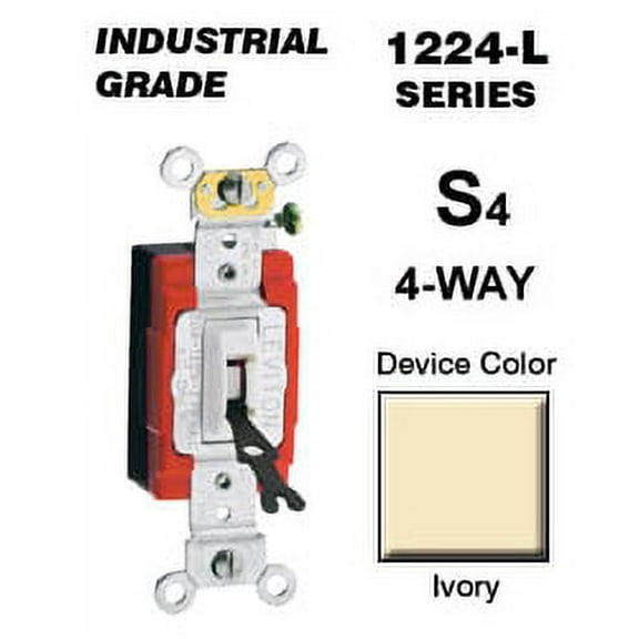 Leviton 1224-2IL 20 Amp 4-Way Locking Toggle Switch Industrial - Ivory