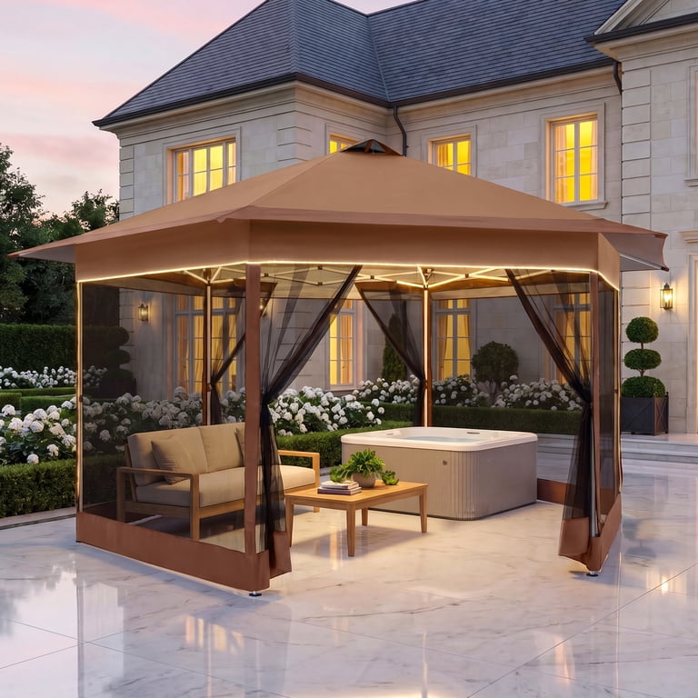 decorating a gazebo with fish nets Garvee 10' x 10' Hardtop Curtains & Netting JOYSIDE pop up gazebo features an elegant design with double roof well ventilated to provide a cool environment Curtain ideas for gazebo decoration