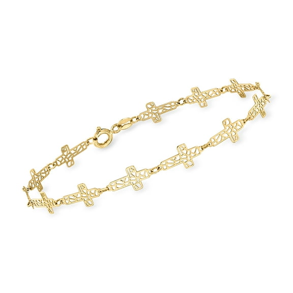 Ross-Simons Italian 14kt Yellow Gold Openwork Cross Station Bracelet, Women's, Adult