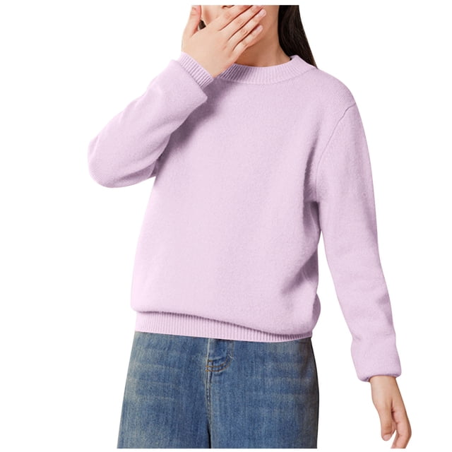 lcziwo Tricot pour Enfants Garçons Filles Col Rond Manches Longues Chandail Automne Sortie, Violet, 3-4 Ans