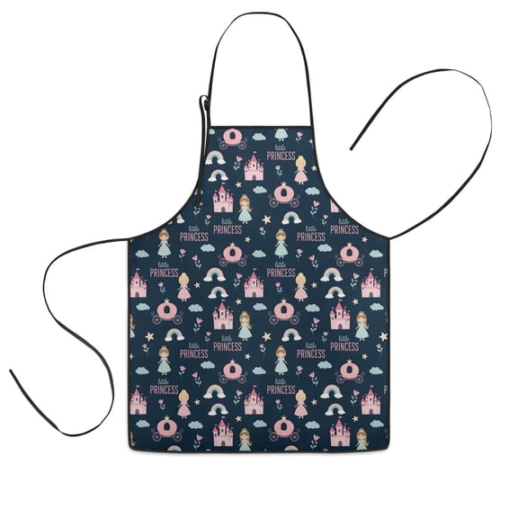 Dark Blue Little Princess Pattern Kids Aprons for Girls and Boys,Adjustable Neck Strap Toddler Aprons for Kids Cooking Baking