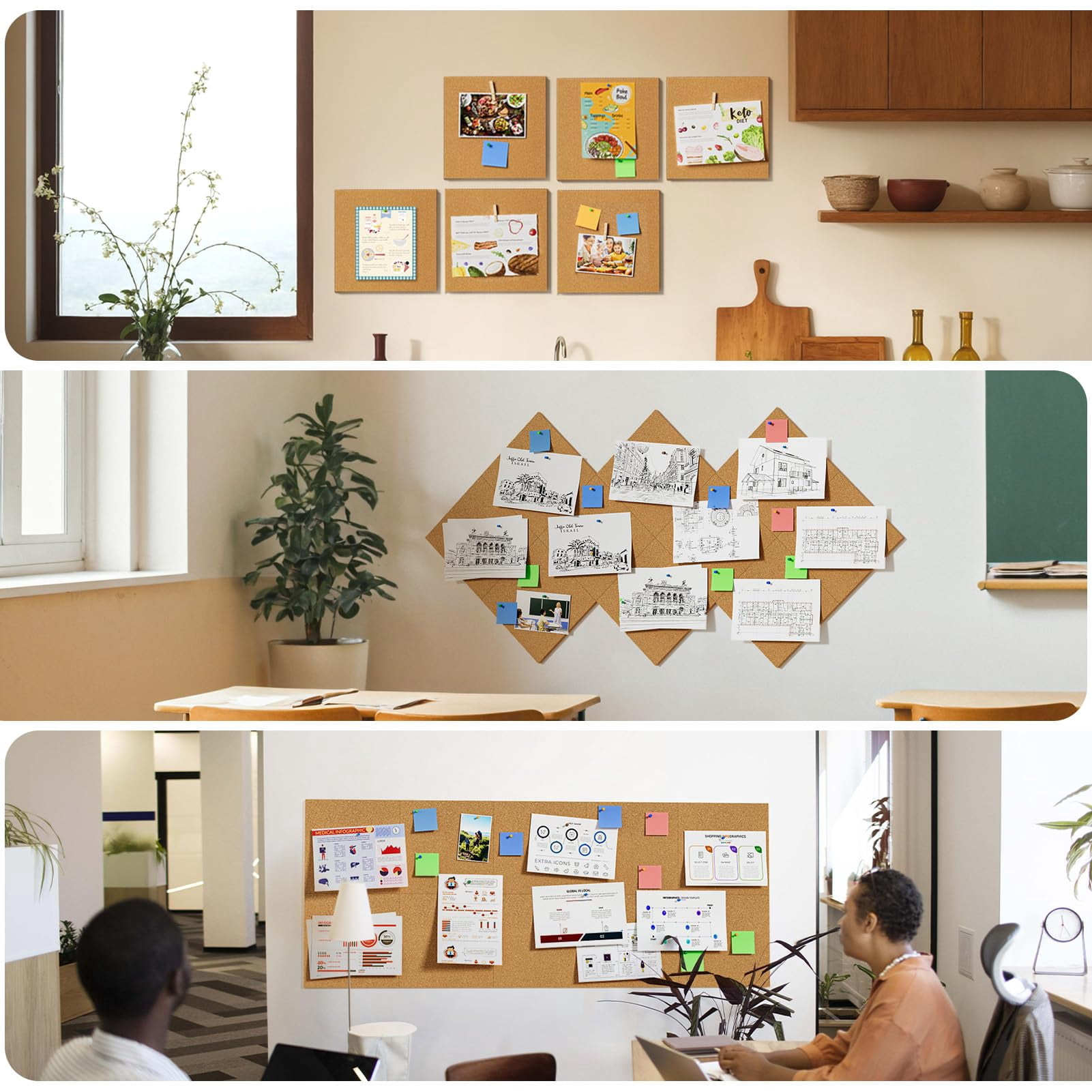 MaxGear Large Cork Board for Wall, 15-Pack 12" x 12" Cork Board Tiles with Push Pins & Adhesive, 60" x 36" Wall Bulletin Board for Office, Home