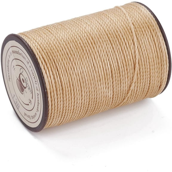 1 roll Round Waxed Polyester Thread String Micro Macrame Cord Twisted Cord for Leather Sewing Stitching Tan 0.8mm 54.68 Yards(50m)/Roll