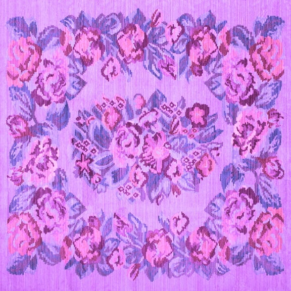 Ahgly Company Indoor Square Medallion Purple French Area Rugs, 5' Square
