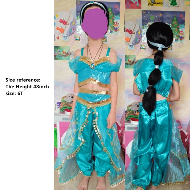 Jasmine Princess Costume For Girls, Jasmine Costume Kids With Wig, Princess Jasmine Dress Up For Birthday Party 3-4 Years
