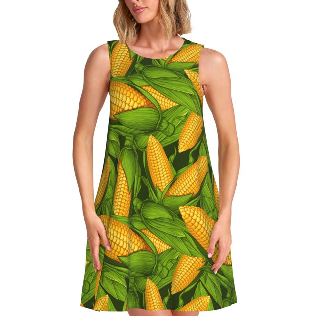Disketp Fresh Corn 1 para Vestido sin Mangas para Mujeres, Vestidos de Verano para Mujeres, Casual y Holgado para la Playa