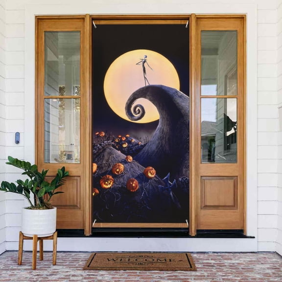 Door Cover Decoration The Nightmare Before Christmas Hanging Banner Backdrop Tapestry Outdoor Party Decor 72.8 x 35.4 Inch