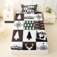 thumbnail image 3 of Manfei Wildlife Grid Patch Twin Sheets,Pine Wood Plaid Bedding,Green Brown,3-Piece,1 Fitted Sheet and 1 Pillowcase, 3 of 6