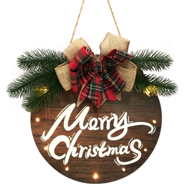 Feliz Navidad, Guirnalda A Cuadros, Letrero Colgante De Navidad, Placa De Puerta De Madera Con Bayas Rojas, Conos De Pino, Decoración De Lazo Guardurnaity HA041399-01