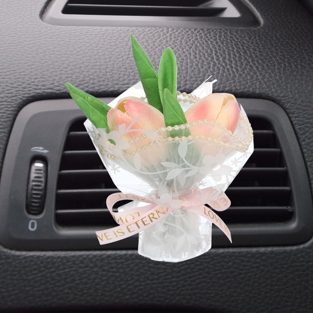 Uxcell Petit Bouquet Rose Désodorisant pour Voiture Clips de Ventilation, Mini Bouquet Décoratif de Roses avec Diffuseur de Parfum pour Femmes, Décoration Désodorisant Automobile, Style 2