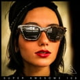 thumbnail image 2 of Womens Retro Triangular Rectangle Squared Cat Eye Plastic Sunglasses Ivory - Black, 2 of 8