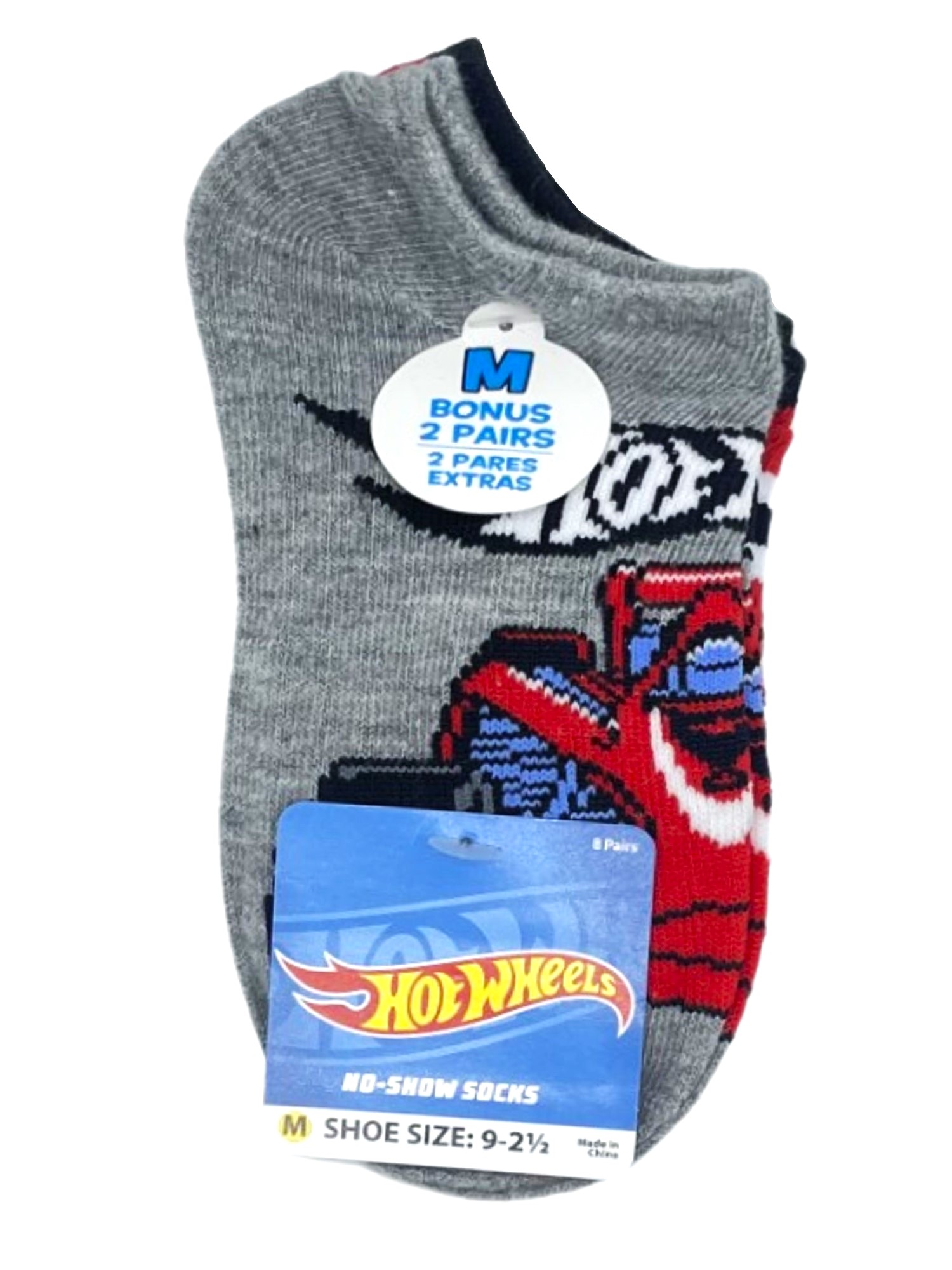 Hot Wheels, Boys 6+2 Bonus No-Show Socks, 8-Pack, Sizes S-L