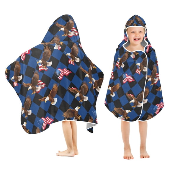 joogoo Eagles Flag Checkered Kids Hooded Beach Towel Baby Bath Towel 23.5"x50"