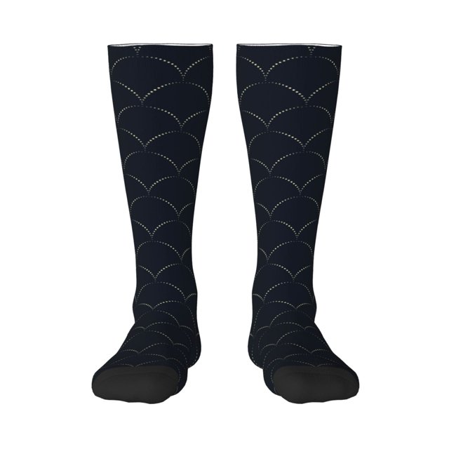 Fotbe Black Fish scales Calcetas Divertidas Estampadas para Hombre y Mujer, Calcetas de Algodón hasta la Rodilla para Caminar, Correr, Enfermería y Embarazo