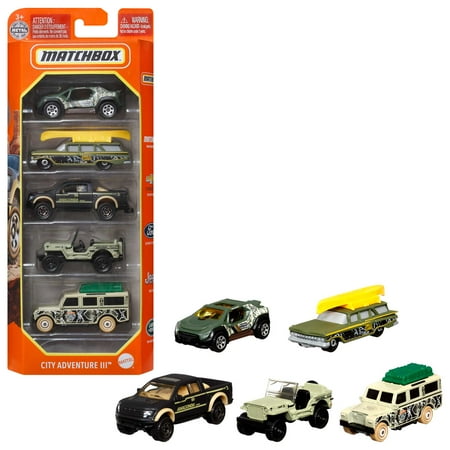 Matchbox Set of 5 Toy Cars, Trucks or Aircraft in 1:64 Scale (Styles & Colors May Vary, Items May Not Be Pictured)