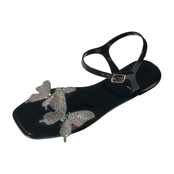 AnuYalue Flat Sandals for Women Dressy: Embroidered Pearl Decor Clear Straps Open Toe Flat Sandals Comfortable Bohemian Elastic Ankle Strap Beach Walking Sandals for Women