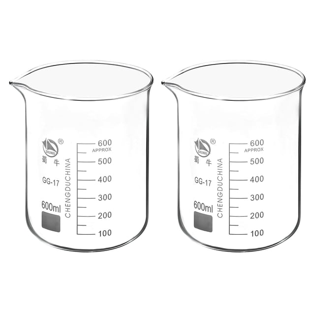 Unique Bargains 600ml Low Form Glass Beaker 3.3 Borosilicate Graduated Lab Measuring Cups 2 Pack