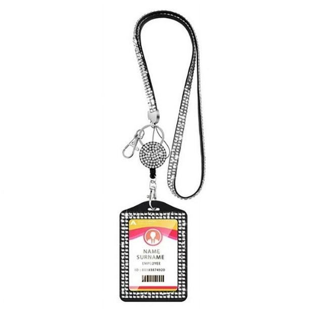 YUANOU Rhinestone Badge Holder ID Lanyard Bling Crystal Necklace Strap Badge  Card Holder Retractable Hanging Rope Work Card Case(Purple)riser card 