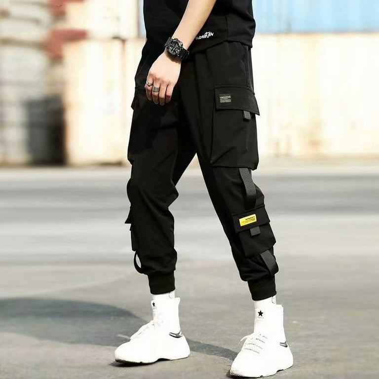 Cargo Pants Men Streetwear Hip Hop Pants Mens Joggers Pants Casual Ankle  Length Trousers Elastic Waist