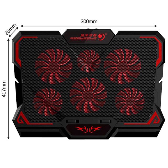 Coolcold Coolcold 17 Pulgadas Gaming Laptop Cooler Six Fan Led Pantalla Dos Puertos Usb 2600Rpm Laptop Cooling Pad Notebook Stand Para Laptop Cateissary EL012433-00