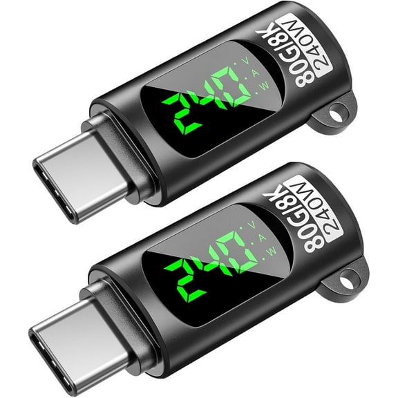 240W USB C Adapter Power Meter Tester, 2 Pack 80Gbps USB C Male to Female Extension Connector with Digital Display, for iPhone 15/16, MacBook, iPad & Headphone, Hub, Laptops, Game Controller