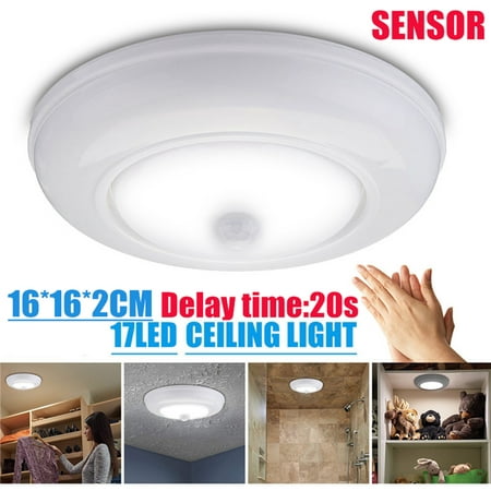 DC6V 17LED 3825SMD Motion Sensor Ceiling Light Battery Operated Cabinet Closet Light Auto Wireless Light White Indoor For Entrance, Stairs, Hallway, Basement, Garage,