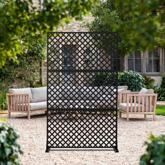 Garvee 3-Panel Metal Privacy Screen Divider – Freestanding Decorative Steel Fence for Balcony, Patio, Indoor Room – Sturdy Black Partition with Stand – Ideal for Outdoor & Indoor Use, 44" x 72"