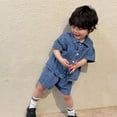 thumbnail image 4 of Uccdo 1-9T Toddler Kids Brother & Sister Matching Outfits Set Little Boys Button Down Denim Shirts + Shorts 2Pcs Summer Clothes Set, 4 of 8