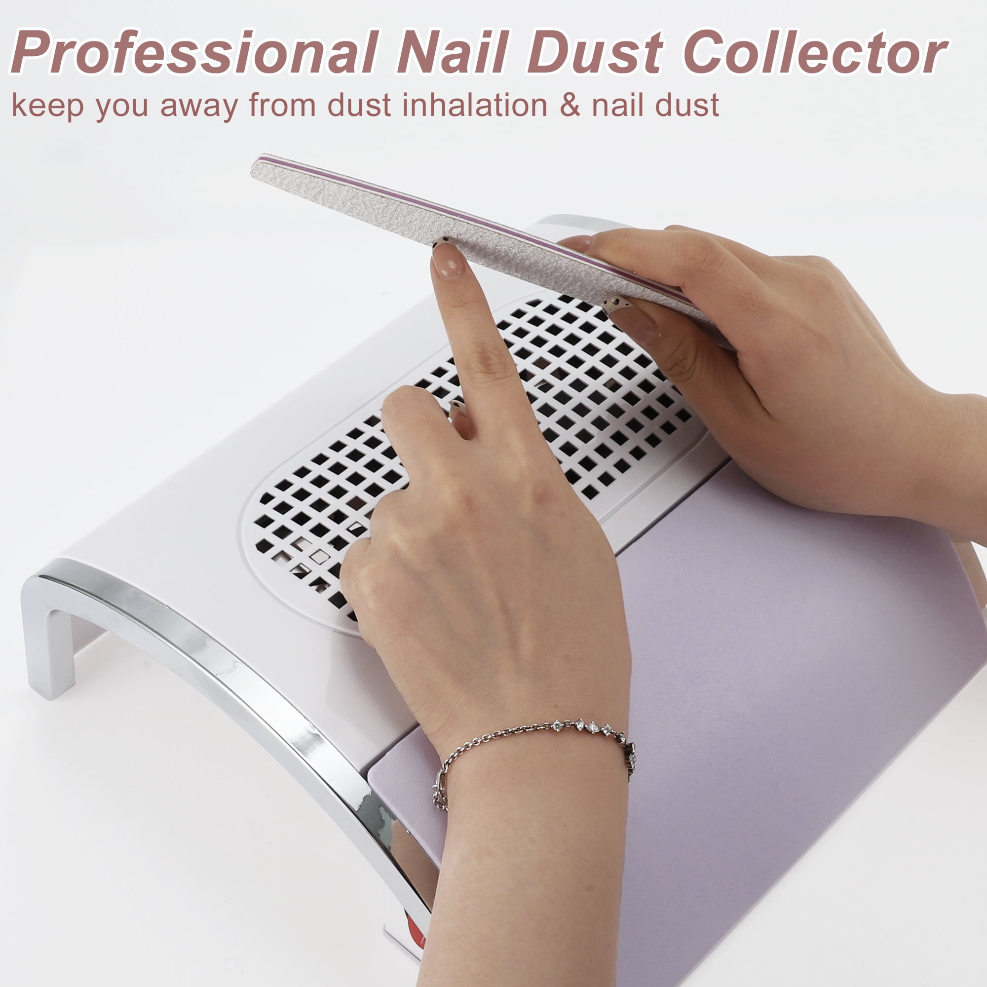 Unique Bargains Nail Dust Collector 80W Nail Vacuum Dust Collector Low Noise Dust Collector With 2 Dust Bag Purple