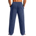 thumbnail image 6 of Men's Straight Leg Waffle Pants,Elastic Drawstring Waist Loose Fit Casual Trousers, Lightweight Breathable Textured Daily Streetwear Clothes with Pockets Blue 5XL, 6 of 6