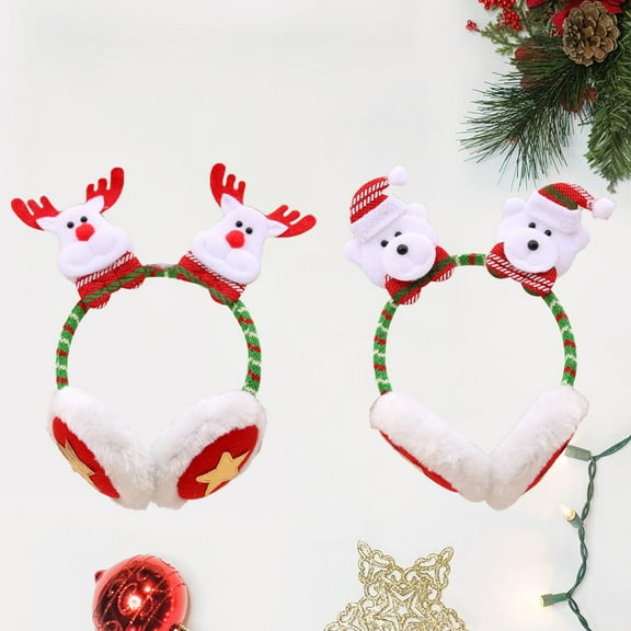 NIYANGLE Christmas Headband Ear Muffs Design Stretchy Cute for Kids and Adults 2Pcs