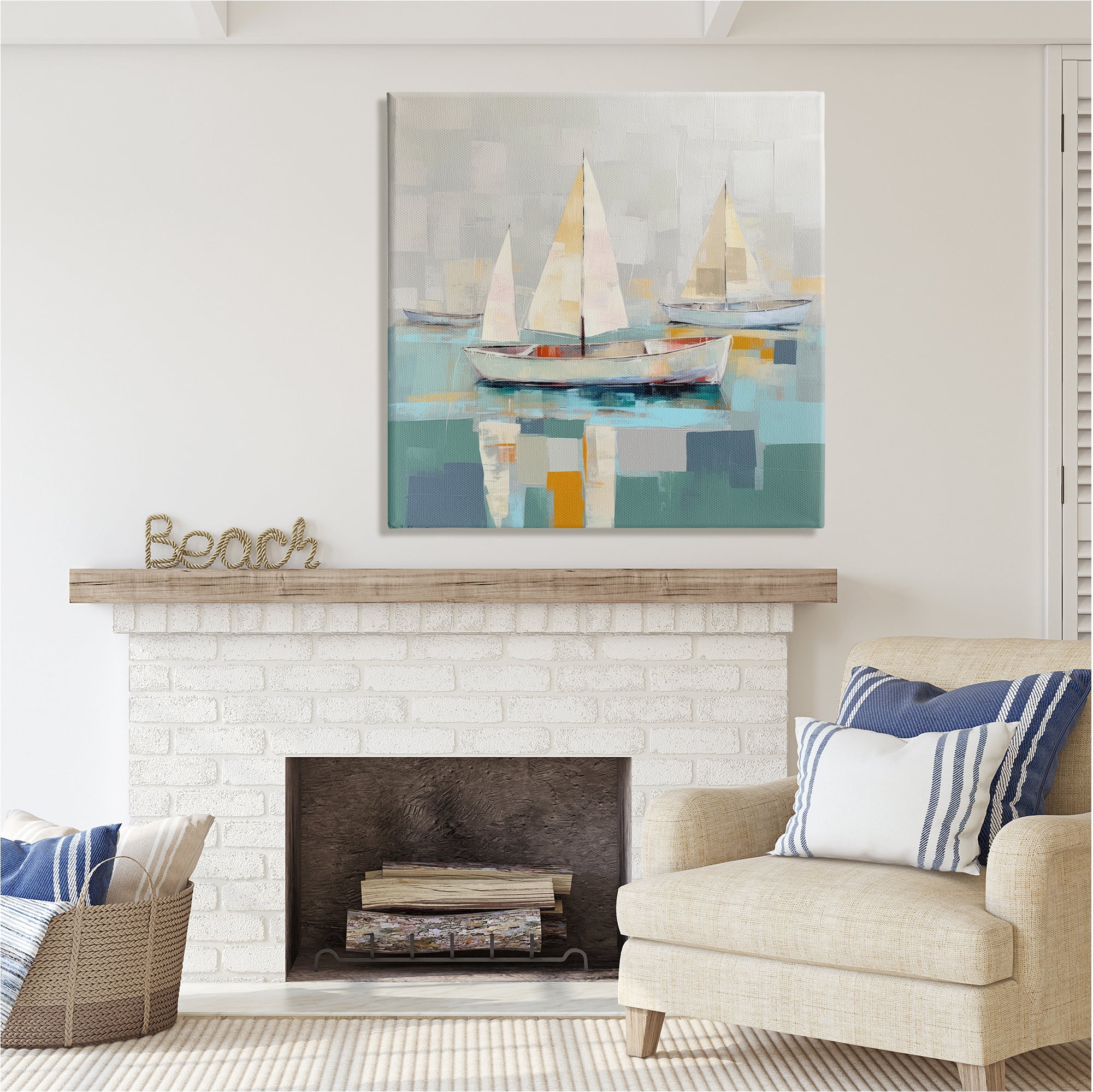 Stupell Industries Modern Maritime Boats Abstract Painting Gallery Wrapped Canvas Art Print Wall Art, 36 x 36