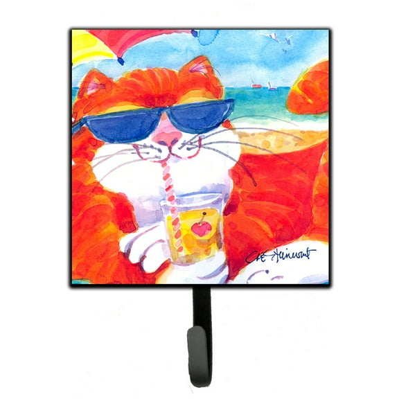 Carolines Treasures 6118SH4 Cool Cat with Sunglasses at the beach Leash or Key Holder 7Hx4.25W multicolor