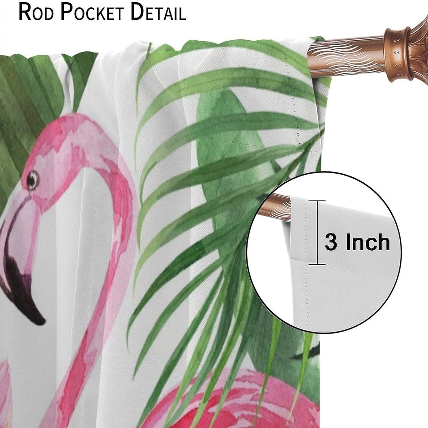 Tropical Curtain Green Botanical and Flamingo Blackout Print Rod Pocket Window Drapes for Bedroom Living Room 52x84in