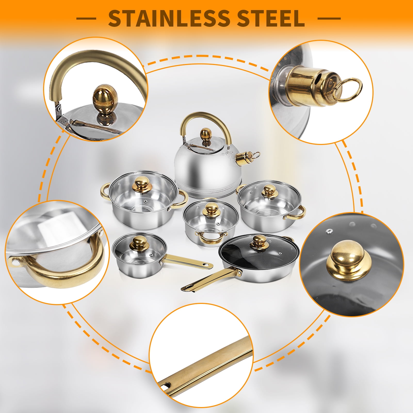 Tebru 12 Piece Nonstick Stainless Steel Cookware Set, Glass