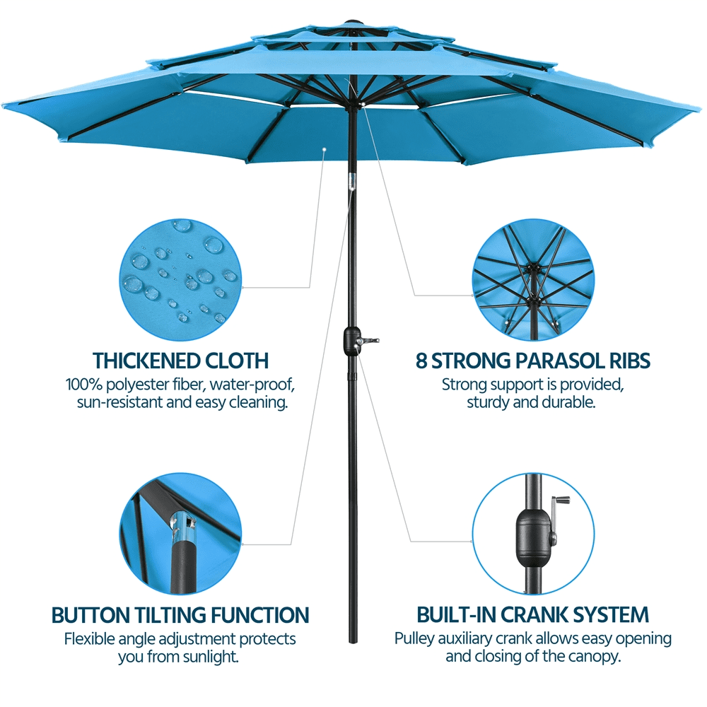 Renwick 10ft 3 Tier Vented Patio Umbrella with 8 Sturdy Ribs, Sky Blue