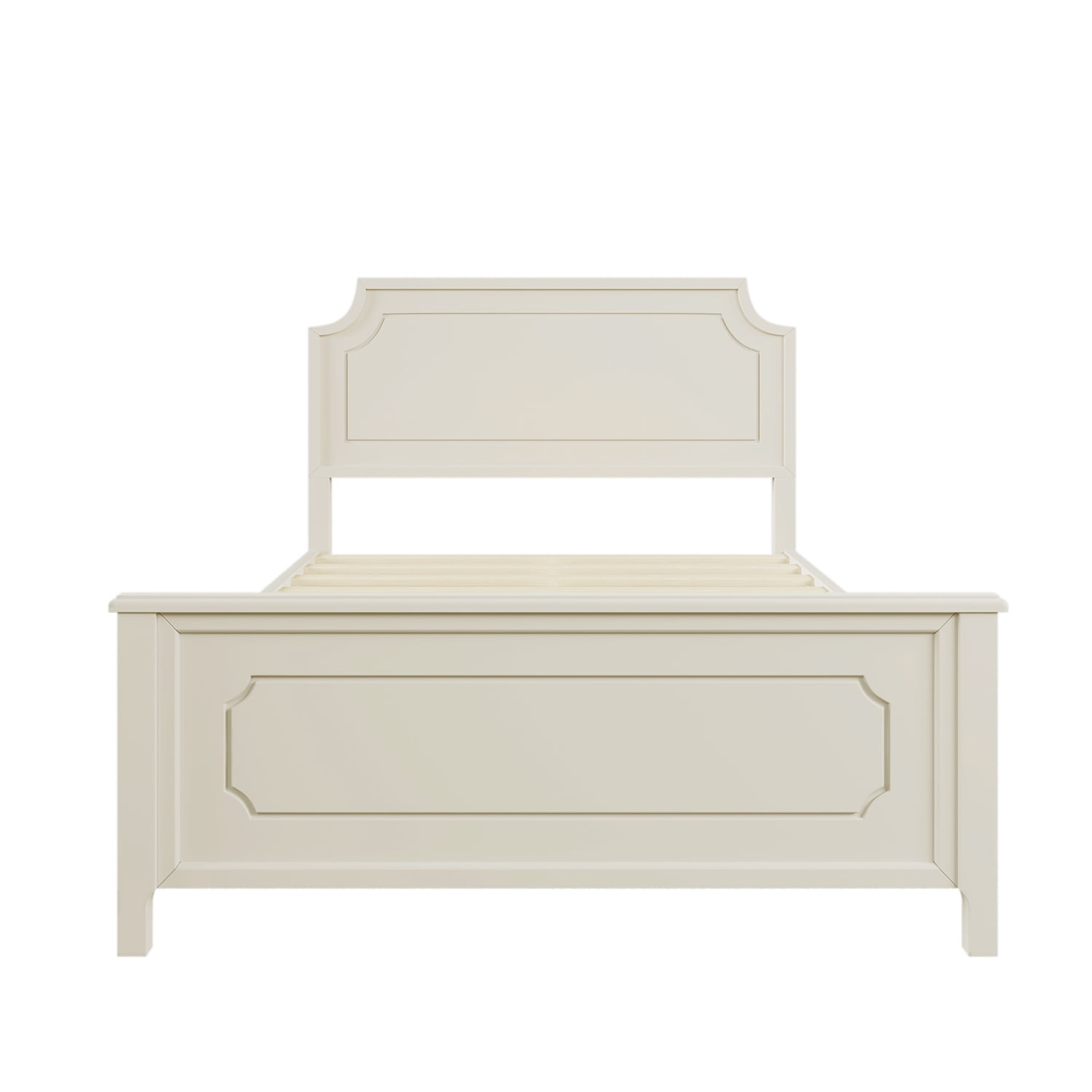 Kadyn Milky White Solid Rubber Wood Platform Bed, Modern Wood Full Platform Bed with Headboard, Farmhouse bedstead for Bedroom