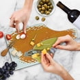 thumbnail image 4 of Sloth Cutting Board, Lazy Female Cartoon Sloth on Sofa Napping on Couch Dreaming Mascot Speech Bubble, Tempered Glass Cutting and Serving Board, Wine Bottle Shape, Orange Yellow, by Ambesonne, 4 of 5