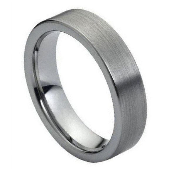 6mm Tungsten Carbide Flat with matte Brushed finish Wedding Band Ring For Men or Ladies