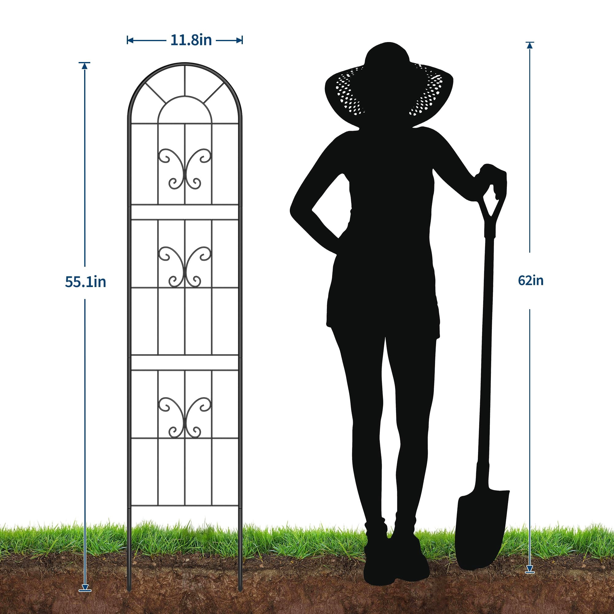 Goldensoil 4-Pack Iron Garden Trellis - 55"x11.8" Climbing Plants Trellis Fence for Outdoor Decor