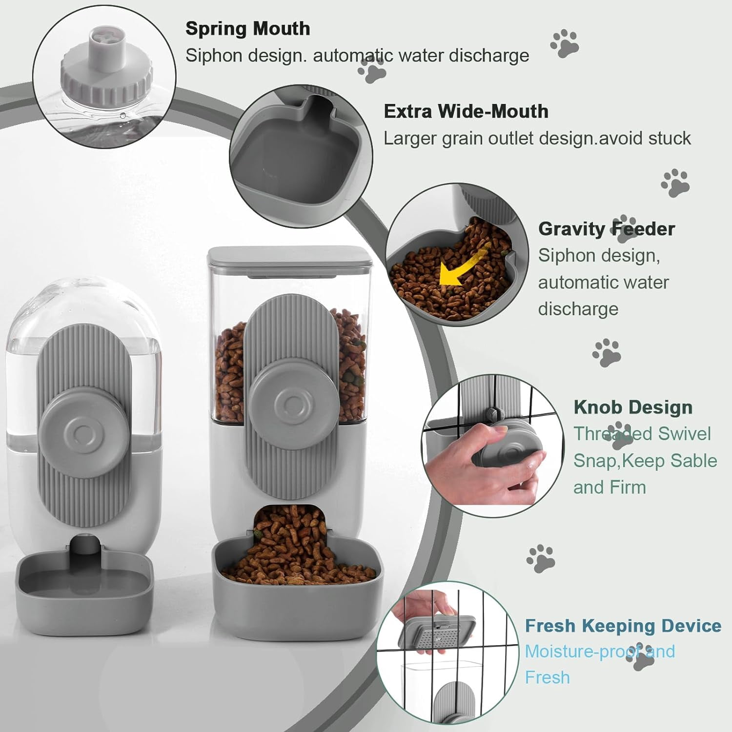 Hanging Automatic Food Water Dispenser,Gravity Rabbit Feeder, Water Dispenser Food Bowl for Bunny Chinchilla Guinea Pig Hedgehog Ferret (White Brown)