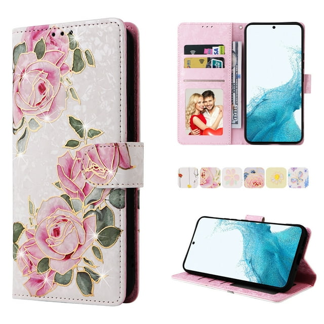 Compatible avec Samsung Galaxy S23 FE 5G Étui Rétro Fleur Dorée Cuir PU Portefeuille Blocage RFID