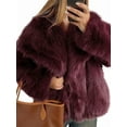 thumbnail image 2 of Women'S Faux Fur Coat Faux Fur Jacket Long Sleeve Lapel Winter Jackets Parka Short Coat Wine Red XL, 2 of 9