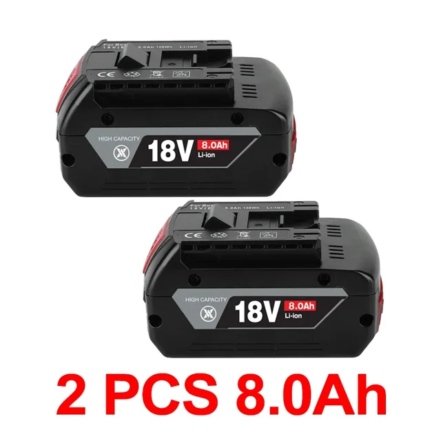 NEW 18V 8Ah 2pack Rechargeable Li-Ion Battery for Bosch 18V Power Tool Backup Portable Replacement BAT609 Indicator Light